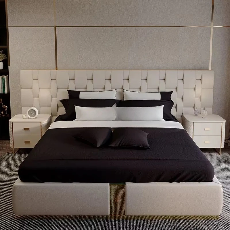 Modern luxury king-size upholstered bed with solid wood frame
Modern luxury king-size upholstered bed with solid wood frame