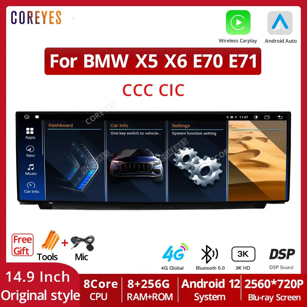 TIEBRO Android 12,0 14,9 дюймов 2560*720P для BMW X5X6 E70E71 2008-2013 CCC CIC система автомобильный радиоприемник мультимедийный плеер GPS CarPlay
TIEBRO Android 12,0 14,9 дюймов 2560*720P для BMW X5X6 E70E71 2008-2013 CCC CIC система автомобильный радиоприемник мультимедийный плеер GPS CarPlay