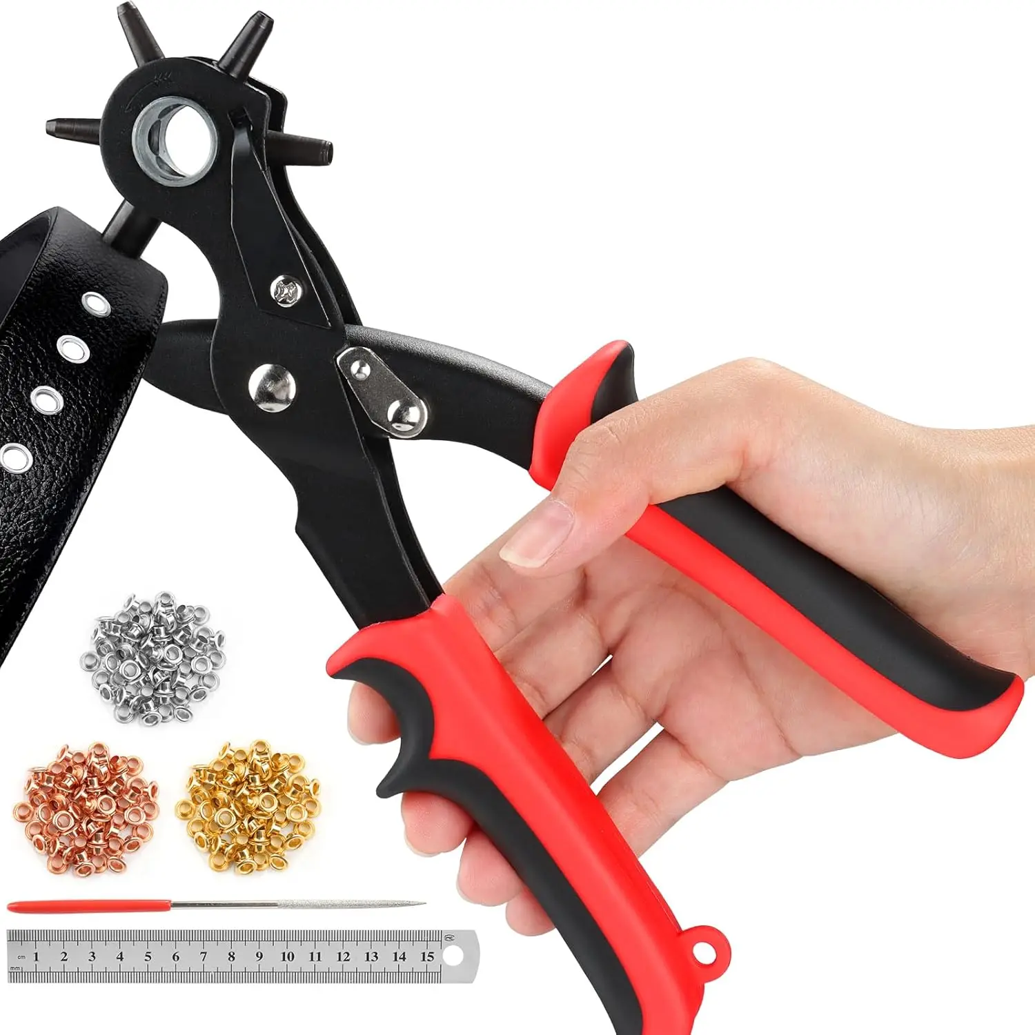 2 in 1 Leather Hole Punch, 3/16" 4.5mm Revolving Hole Puncher with Metal Eyelets for Belts, Watch Bands, Fabric, Plastic, DIY
2 in 1 Leather Hole Punch, 3/16" 4.5mm Revolving Hole Puncher with Metal Eyelets for Belts, Watch Bands, Fabric, Plastic, DIY