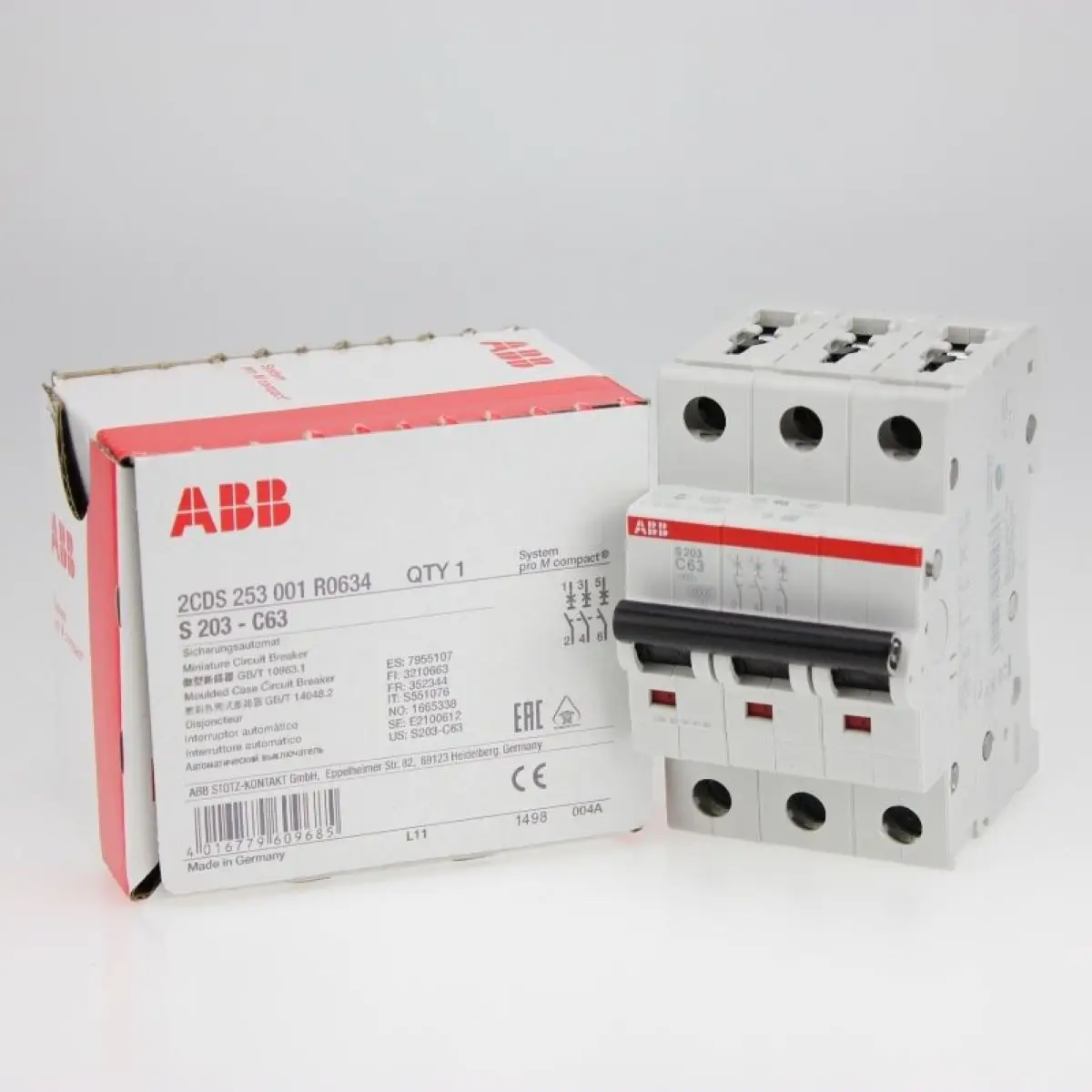 10113663 S203-C63 2CDS253001R0634 Miniature Circuit Breaker - S200 - 3P - 63 A - C - (AC) 6 kA
10113663 S203-C63 2CDS253001R0634 Miniature Circuit Breaker - S200 - 3P - 63 A - C - (AC) 6 kA