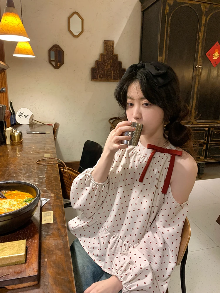 PtonUmi Spring Summer Polka Dot off oulder Knot Long Sve Women's irt Loose Fit Korean Sle Commute Faion
PtonUmi Spring Summer Polka Dot off oulder Knot Long Sve Women's irt Loose Fit Korean Sle Commute Faion