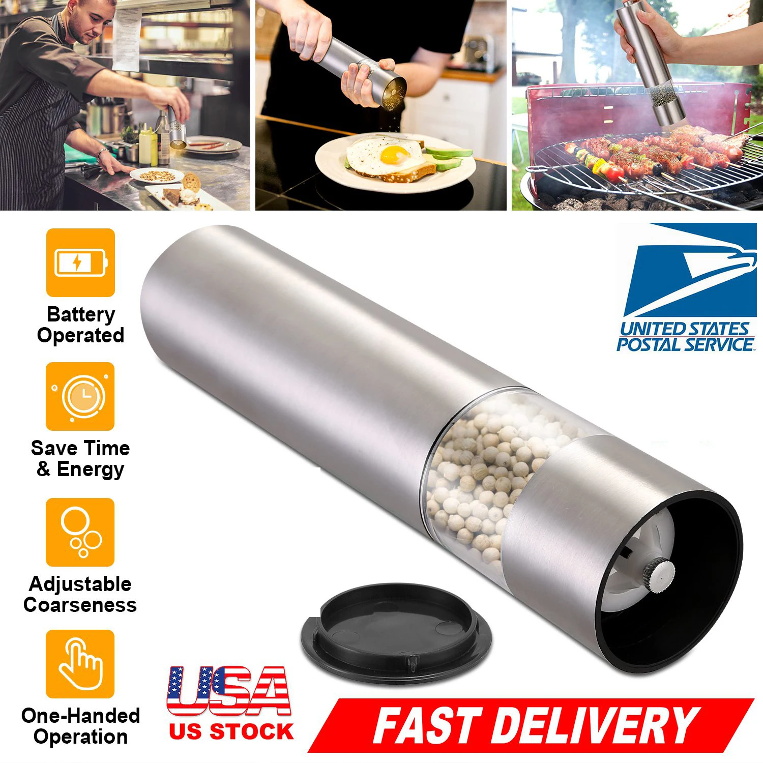 US Stock Electric Salt and Pepper Grinder Set Automatic Pepper Mill Battery Operated Stainless Steel Spice Shaker with LED Light Adjustable Coarseness Handheld Seasoning Tools Fast Shipping
US Stock Electric Salt and Pepper Grinder Set Automatic Pepper Mill Battery Operated Stainless Steel Spice Shaker with LED Light Adjustable Coarseness Handheld Seasoning Tools Fast Shipping