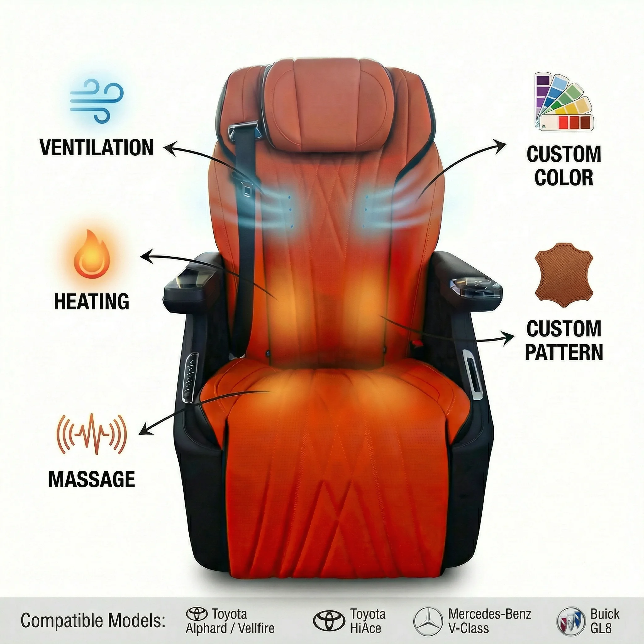 New Style Luxury Car Modified Seat Captain Maybach Seat with Adjustable Armrest for Vclass Vito Metris W447 Sprinter Van Mpv Suv
New Style Luxury Car Modified Seat Captain Maybach Seat with Adjustable Armrest for Vclass Vito Metris W447 Sprinter Van Mpv Suv