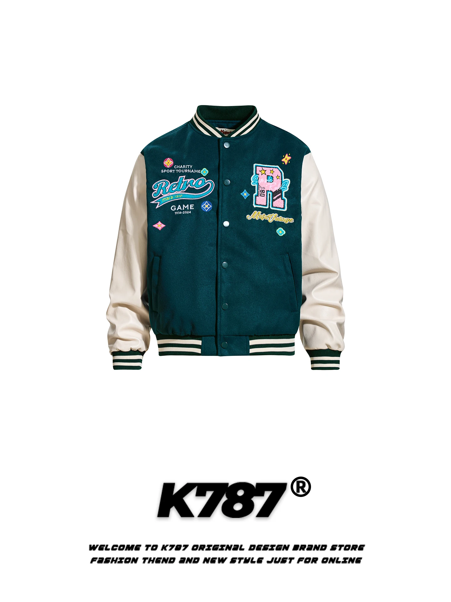 K787 American Sle Casual Baseball Jaet Loose Fit Contrast Color PU Leather Sve Embroidered Letter Collar Stand up Coat
K787 American Sle Casual Baseball Jaet Loose Fit Contrast Color PU Leather Sve Embroidered Letter Collar Stand up Coat
