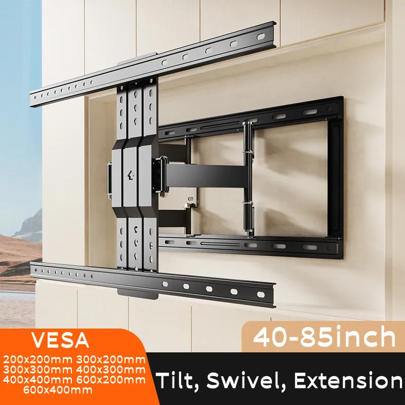 Full Motion TV Wall Mount for 40-85 inch TVs, TV Bracket with Dual Articulating Arms, Tilt, Swivel, Extension, Max VESA 600x400
Full Motion TV Wall Mount for 40-85 inch TVs, TV Bracket with Dual Articulating Arms, Tilt, Swivel, Extension, Max VESA 600x400