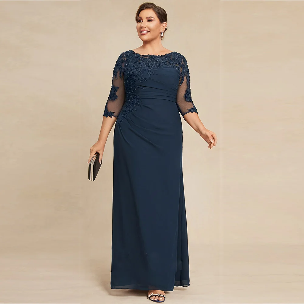 Navy Mother of The Bride Dresses Scoop Neck 3/4 Sleeves A Line Wedding Guest Gown Appliques Sequin Evening Dress Customized
Navy Mother of The Bride Dresses Scoop Neck 3/4 Sleeves A Line Wedding Guest Gown Appliques Sequin Evening Dress Customized