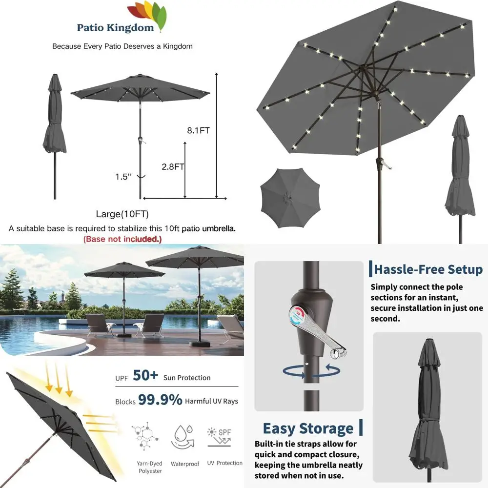 Gray 32 LED Lighted Tilt and Crank 10FT Solar Patio Umbrella with UV Protection for Outdoor Spaces
Gray 32 LED Lighted Tilt and Crank 10FT Solar Patio Umbrella with UV Protection for Outdoor Spaces