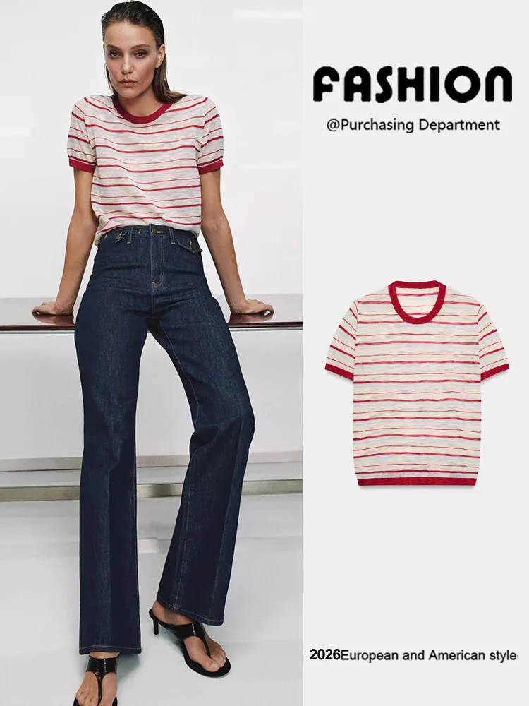 Spring New Arrival Women's Casual Knitted Short Sleeve round Neck Striped Top Versatile Comfortable European Style Fashion
Spring New Arrival Women's Casual Knitted Short Sleeve round Neck Striped Top Versatile Comfortable European Style Fashion