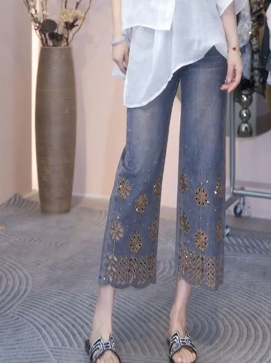 Elastic Waist Straight Leg Pants Embroidered Heavy Duty Nine Points Summer New Style Casual Sensation Commute Quality
Elastic Waist Straight Leg Pants Embroidered Heavy Duty Nine Points Summer New Style Casual Sensation Commute Quality