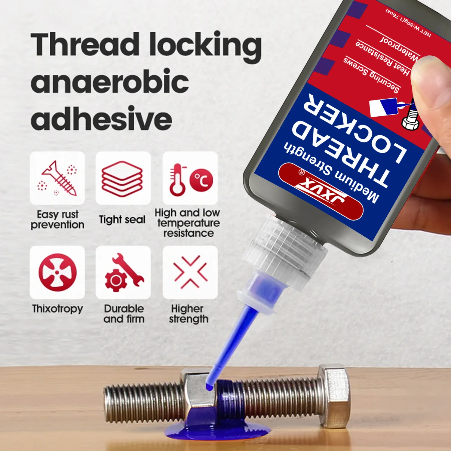 Best-Selling 243/271 Threadlocked Agent, Blue/Red, Medium Strength, Removable Anaerobic Adhesive for Screws and Nuts, Anti-Loosening, Bolts, Fasteners Corrosion-Resistant.
Best-Selling 243/271 Threadlocked Agent, Blue/Red, Medium Strength, Removable Anaerobic Adhesive for Screws and Nuts, Anti-Loosening, Bolts, Fasteners Corrosion-Resistant.