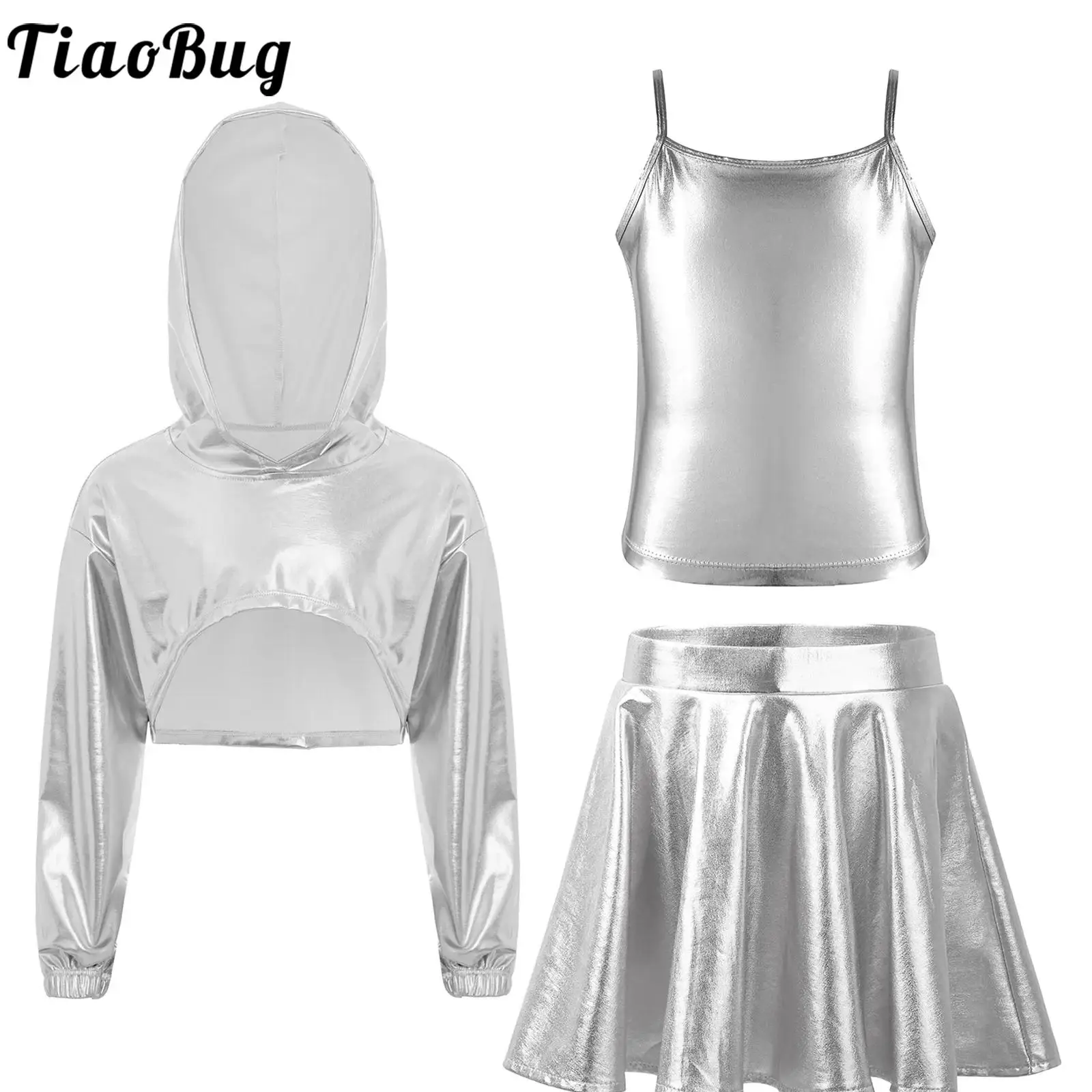 Kids Girls Metallic Hip-hop Jazz Street Dance Performance Outfit Long Sleeve Cropped Hoodie Shirts with Vest And Tutu Skirt Sets
Kids Girls Metallic Hip-hop Jazz Street Dance Performance Outfit Long Sleeve Cropped Hoodie Shirts with Vest And Tutu Skirt Sets