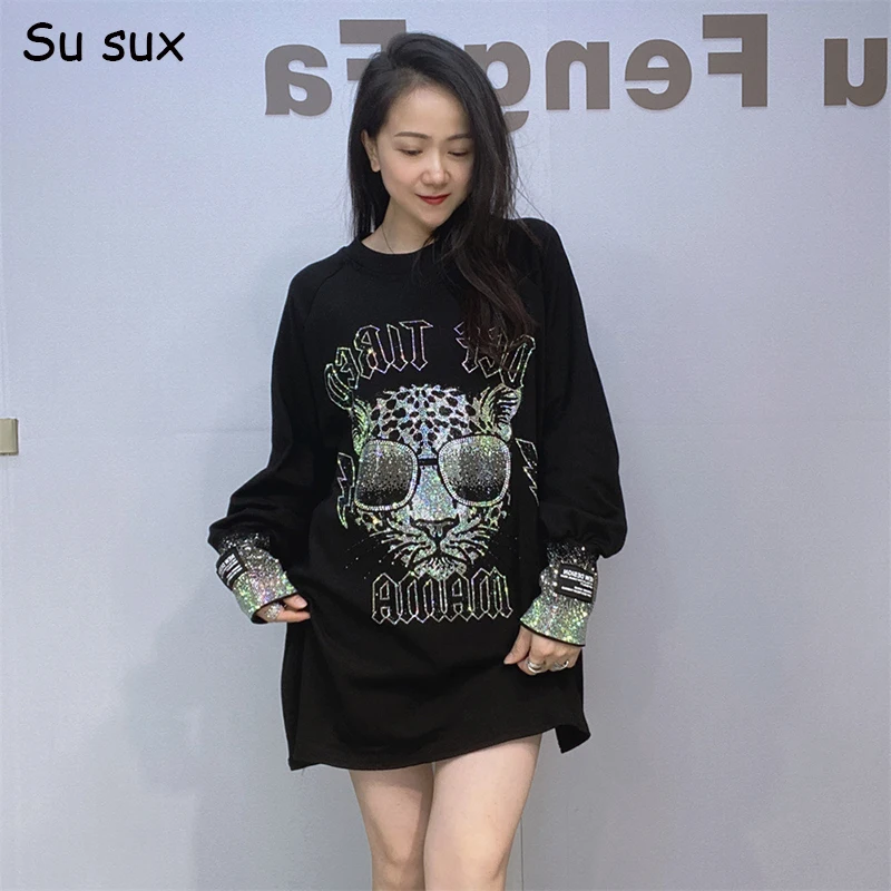 Sequins Leopard Long Sleeve Oversized T-shirt Women Tops Y2k Clothes 2025 Spring Casual Pullover Black Tees Vestidos Bust 150cm
Sequins Leopard Long Sleeve Oversized T-shirt Women Tops Y2k Clothes 2025 Spring Casual Pullover Black Tees Vestidos Bust 150cm