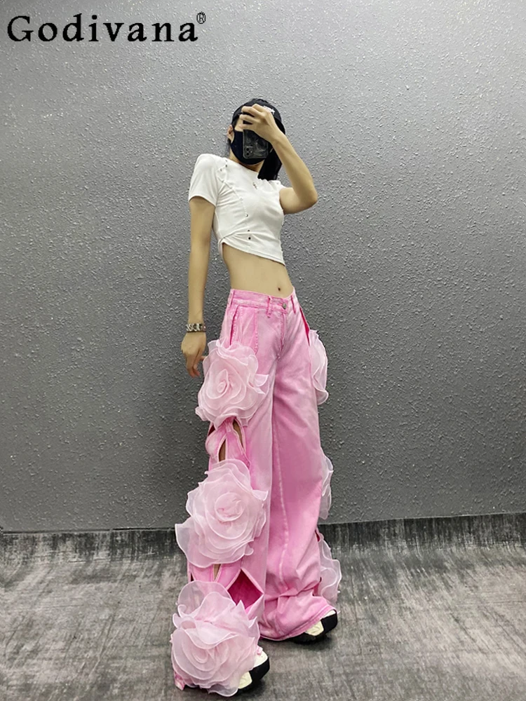 Elegant Fashionable Three-dimensional Flower Sexy Hollow Leisure Jeans Girl Summer High Waist Versatile Straight Wide-leg Pants
Elegant Fashionable Three-dimensional Flower Sexy Hollow Leisure Jeans Girl Summer High Waist Versatile Straight Wide-leg Pants