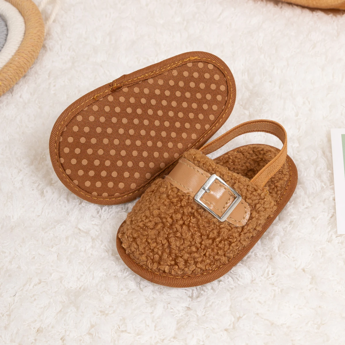 Детская зимняя теплая обувь KIDSUN, хлопковые пушистые тапочки, домашняя нескользящая обувь для малышей, мальчиков и девочек, обувь для новорожденных 0-18 месяцев