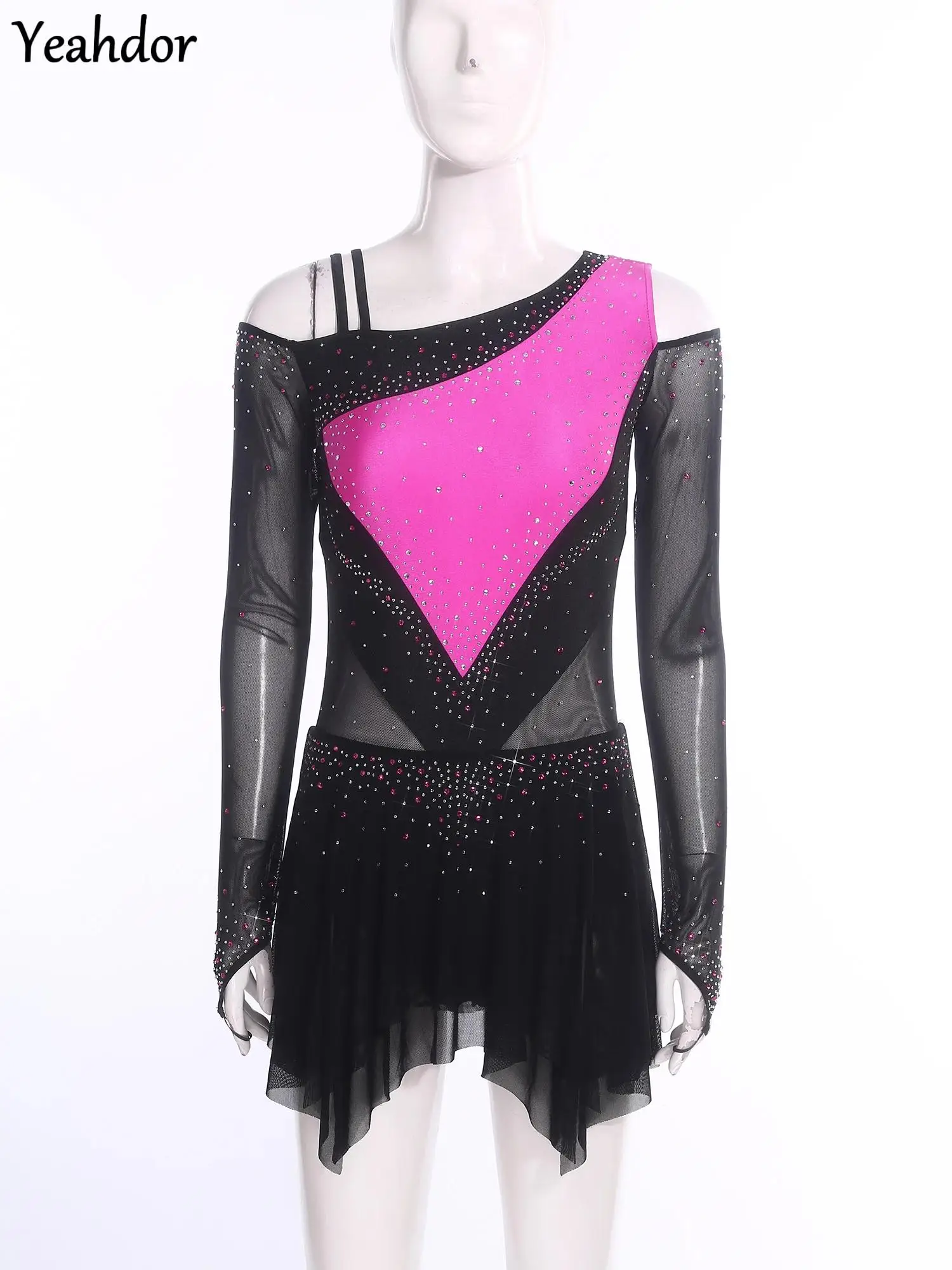 Womens Figure Skating Dress Rhinestone Ballet Jersey Leotards Asymmetrical Shoulder Long Sleeve Tiered Mesh Dance Bodysuit Dress
Womens Figure Skating Dress Rhinestone Ballet Jersey Leotards Asymmetrical Shoulder Long Sleeve Tiered Mesh Dance Bodysuit Dress