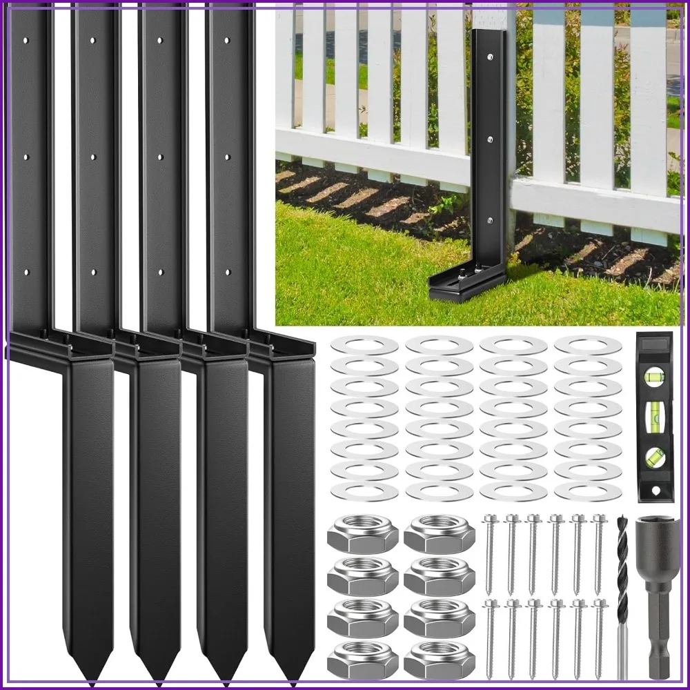 Steel Fence Post Repair Kit with Adjustable Angle, Rustproof Anchor Ground Spike for Broken Wooden Posts, 4 Pack
Steel Fence Post Repair Kit with Adjustable Angle, Rustproof Anchor Ground Spike for Broken Wooden Posts, 4 Pack