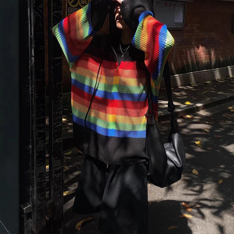 Summer Outdoor Rainbow Splicing Knitted Cardigan Casual Lazy Style Korean Knitted Jacket Fashion Wide Neck Long Sleeve
Summer Outdoor Rainbow Splicing Knitted Cardigan Casual Lazy Style Korean Knitted Jacket Fashion Wide Neck Long Sleeve