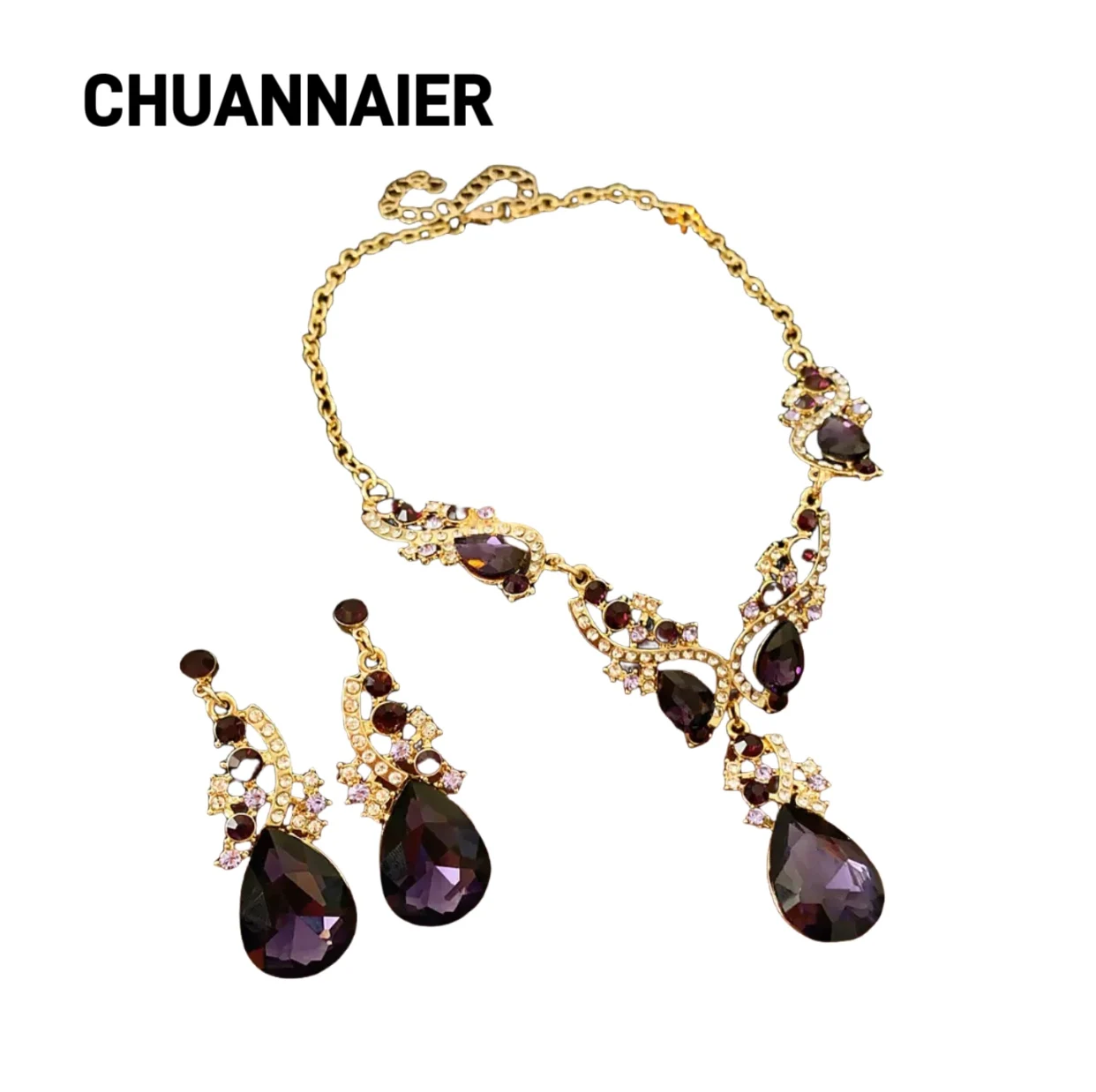 Irregular water drop pendant earrings necklace European and American exaggerated luxury high-end choker chain exquisite jewelry 
Irregular water drop pendant earrings necklace European and American exaggerated luxury high-end choker chain exquisite jewelry