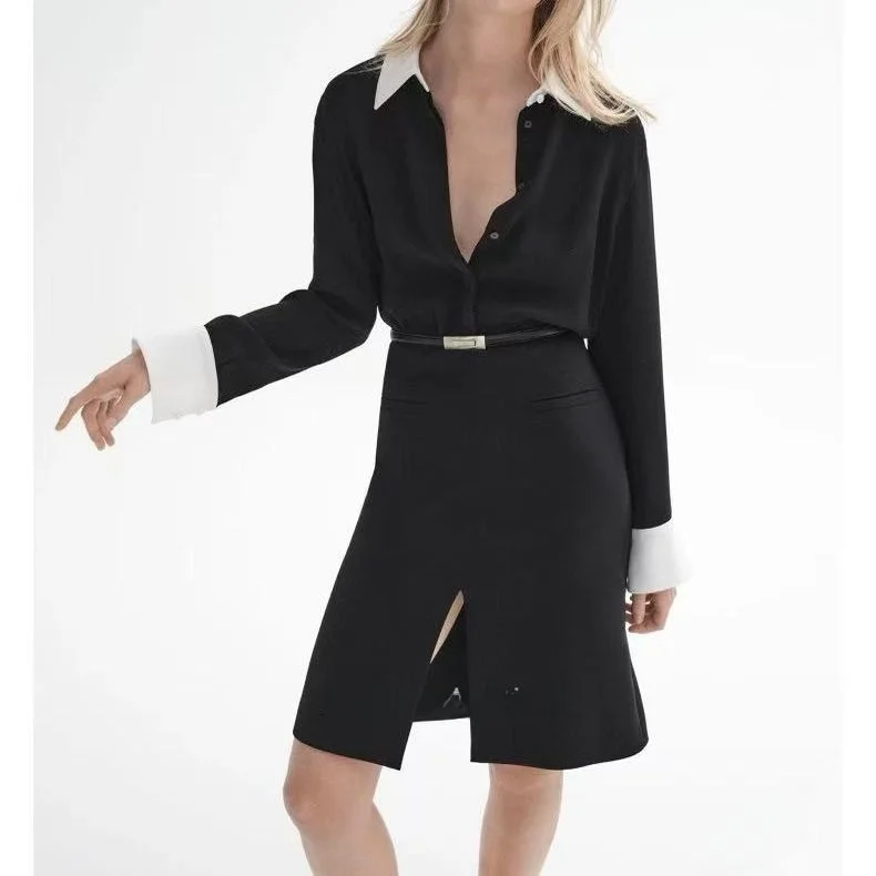 Commute Elegant Color Block Dress Long Sleeve H-Shape Fitted Style Single Button Closure Workwear Commute Fashion Dress
Commute Elegant Color Block Dress Long Sleeve H-Shape Fitted Style Single Button Closure Workwear Commute Fashion Dress