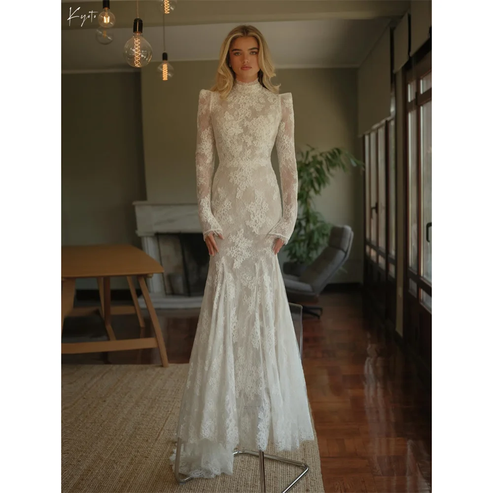 Kyoto Customized Off-white Lace Flower Boho Wedding Dress High Neck Long Sleeves vestidos de noche Modest Chapel Train Formal
Kyoto Customized Off-white Lace Flower Boho Wedding Dress High Neck Long Sleeves vestidos de noche Modest Chapel Train Formal