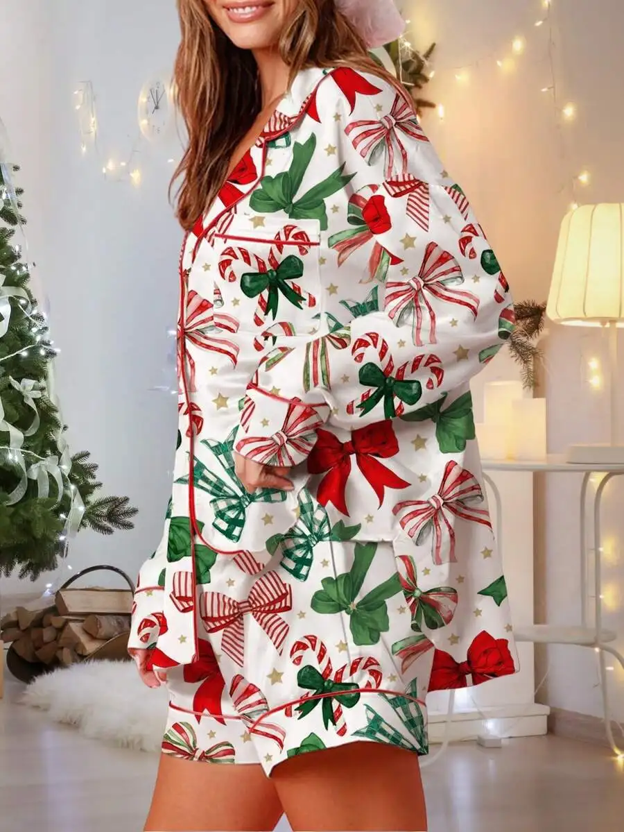 Women Christmas Pajama Set Long Sleeve Button Down Top And Shorts Holiday Sleepwear Loungewear
Women Christmas Pajama Set Long Sleeve Button Down Top And Shorts Holiday Sleepwear Loungewear