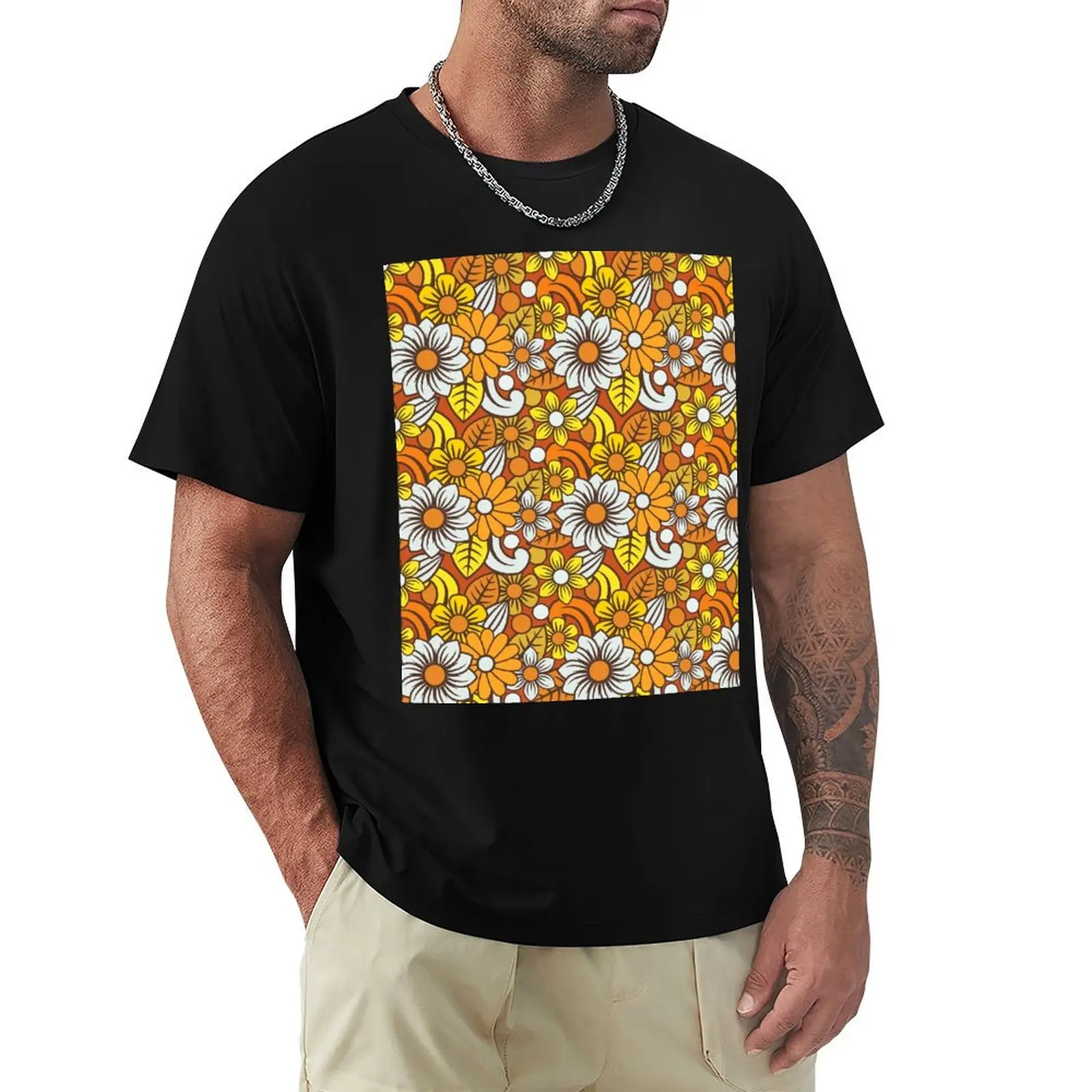 Retro 70s Flower Pattern T-Shirt Classic Crew Neck Cotton T-Shirt
Retro 70s Flower Pattern T-Shirt Classic Crew Neck Cotton T-Shirt