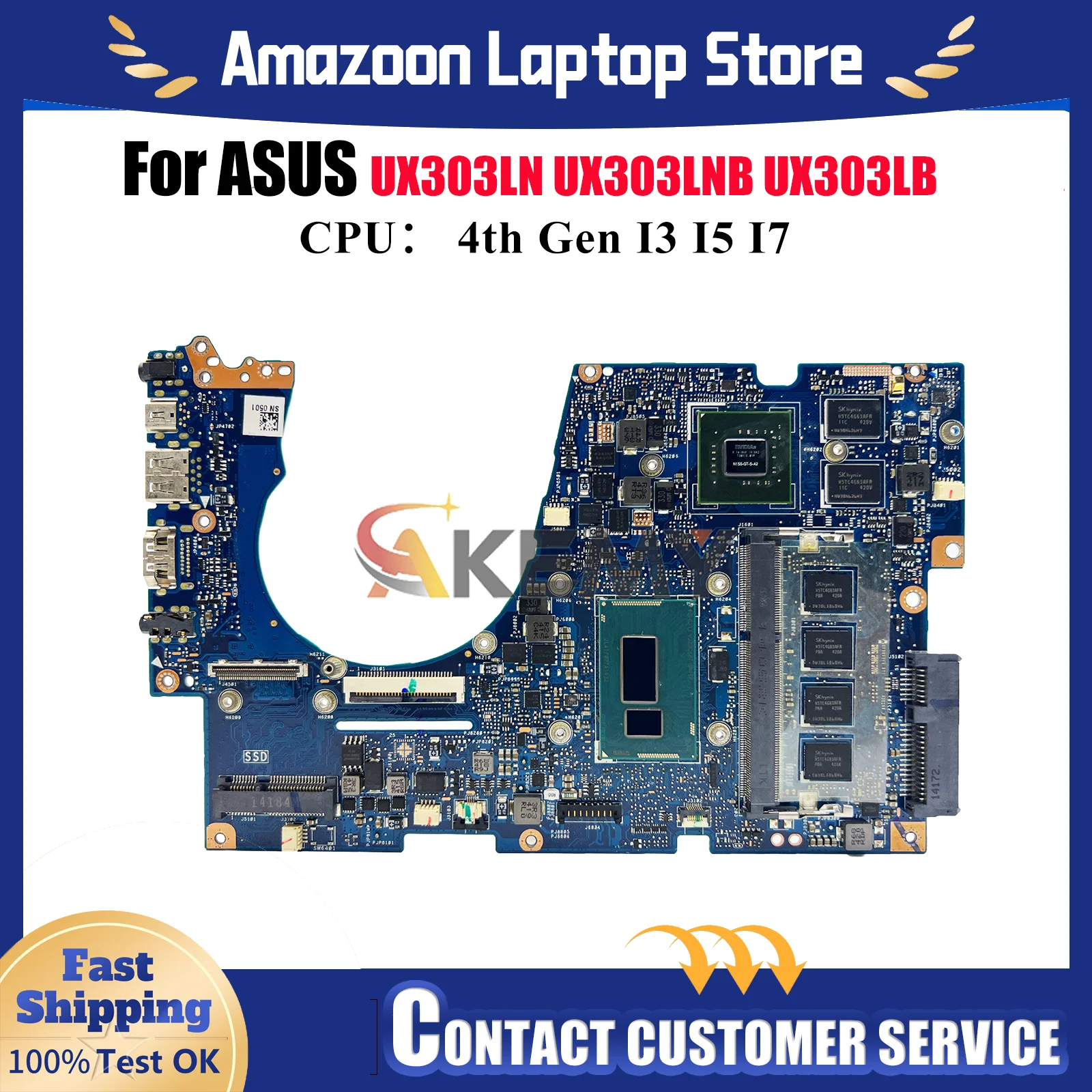 UX303LN Laptop Motherboard For ASUS ZenBook UX303LB UX303L BX303L U303L UX303LN U3000 UX303LNB Mainboard I3 I5 I7 CPU tests OK
UX303LN Laptop Motherboard For ASUS ZenBook UX303LB UX303L BX303L U303L UX303LN U3000 UX303LNB Mainboard I3 I5 I7 CPU tests OK