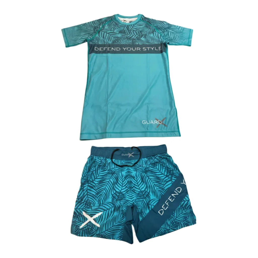 Summer Tropical Palm Leaf Print Men's T-shirt Set Oasis No-Gi MMA Rash Guard and Fight Shorts Perfect for Brazilian Jiu Jitsu
Summer Tropical Palm Leaf Print Men's T-shirt Set Oasis No-Gi MMA Rash Guard and Fight Shorts Perfect for Brazilian Jiu Jitsu