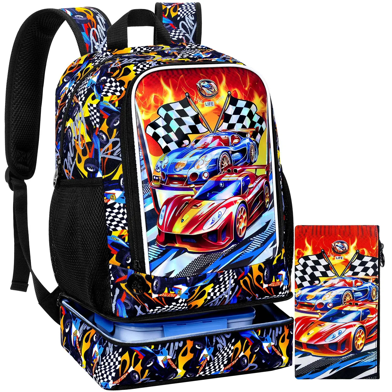 2-in-1 Backpack for Boys, 17" Race Car Preschool Bookbag Set with Built-in Lunch Compartment, Kids Water-Resistant School Bag f
2-in-1 Backpack for Boys, 17" Race Car Preschool Bookbag Set with Built-in Lunch Compartment, Kids Water-Resistant School Bag f