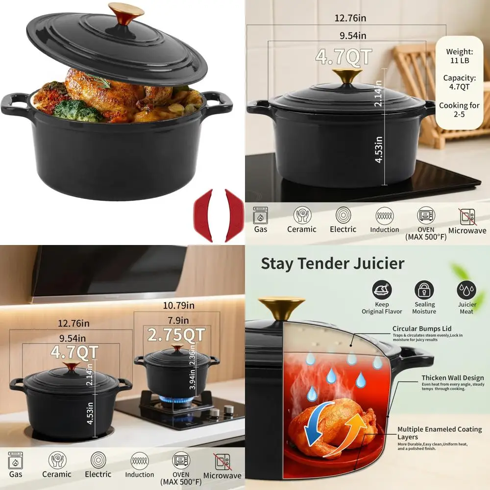 Heavy-Duty Round Enamel Cast Iron Dutch Oven with Lid, Ideal for Bread Baking, Braising, Roasting, and Stews, Oven Safe, Perfect
Heavy-Duty Round Enamel Cast Iron Dutch Oven with Lid, Ideal for Bread Baking, Braising, Roasting, and Stews, Oven Safe, Perfect