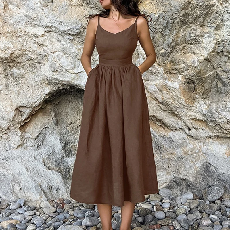 Sexy Summer Women's Dress Cotton Linen Suspender V-Neck High Waist Strappy Backless A-Line Dress 2024 French Simple Beach Dress
Sexy Summer Women's Dress Cotton Linen Suspender V-Neck High Waist Strappy Backless A-Line Dress 2024 French Simple Beach Dress
