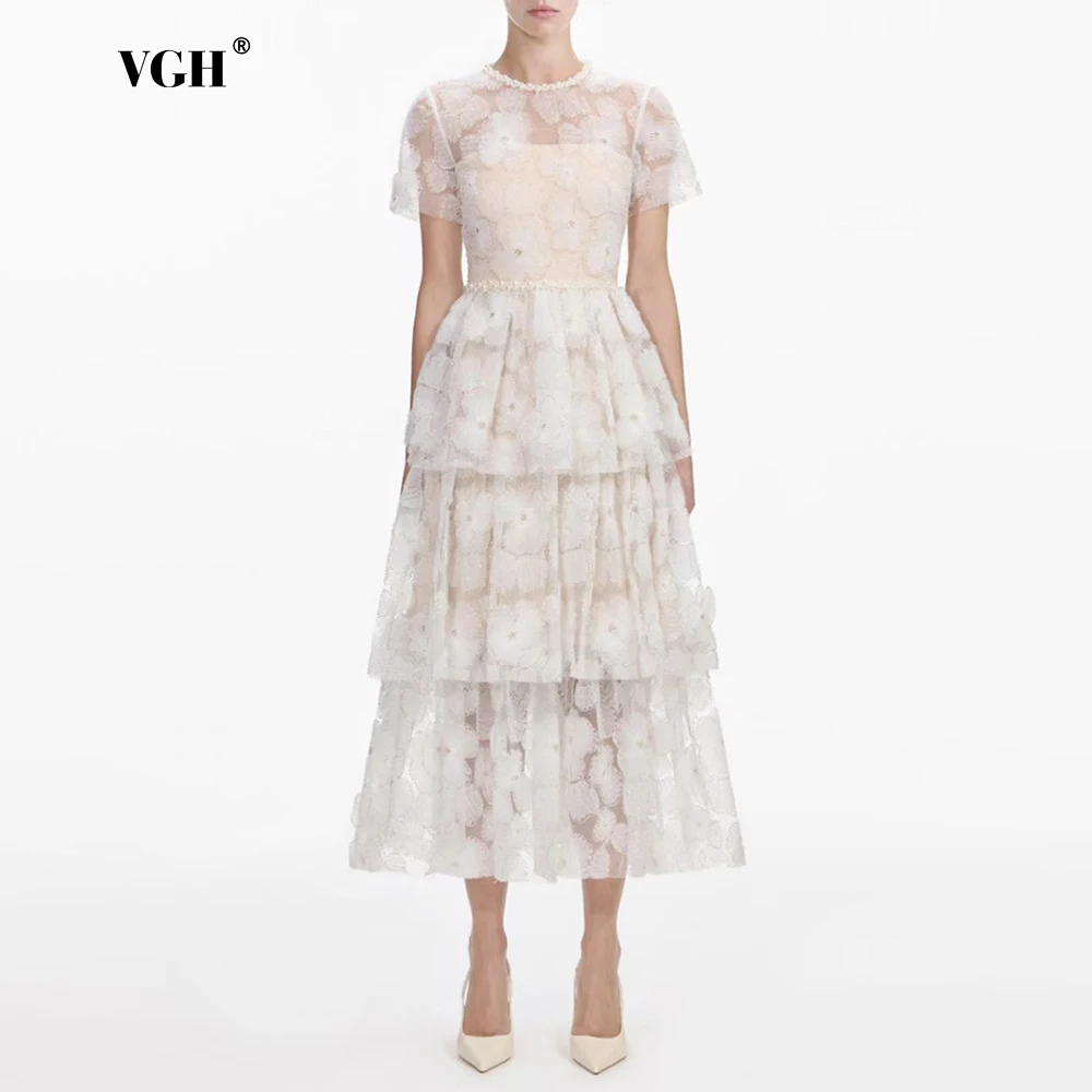 VGH Slimming Transparent Embroidery Temperament Dresses For Women Round Neck Short Sleeve High Waist Folds Casual Dress Female
VGH Slimming Transparent Embroidery Temperament Dresses For Women Round Neck Short Sleeve High Waist Folds Casual Dress Female