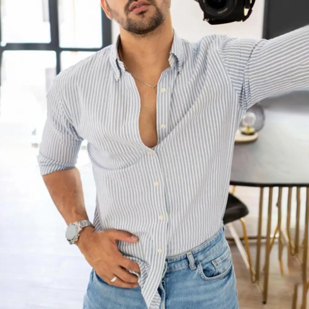 Single-breasted Formal Shirt Men Single-breasted Shirt Slim Fit Men's Striped Dot Print Lapel Shirt Stylish Single-breasted Long
Single-breasted Formal Shirt Men Single-breasted Shirt Slim Fit Men's Striped Dot Print Lapel Shirt Stylish Single-breasted Long
