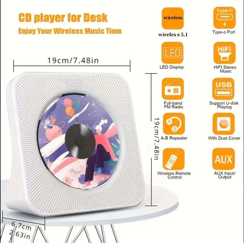 Portable Bluetooth Desktop CD Player Built-in HiFi Speakers with LCD Screen Display Boombox Remote Control FM Radio for Party
Portable Bluetooth Desktop CD Player Built-in HiFi Speakers with LCD Screen Display Boombox Remote Control FM Radio for Party