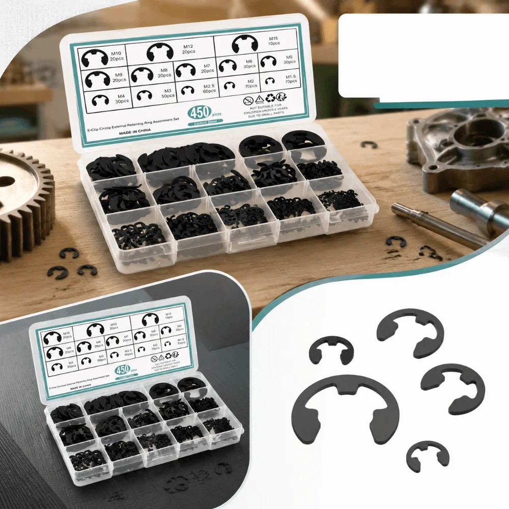 Black Color E-Type Circlip Assortment Set Fine Treated Metal Solid Texture Black Circlip Set M1.5-M15 Size Range
Black Color E-Type Circlip Assortment Set Fine Treated Metal Solid Texture Black Circlip Set M1.5-M15 Size Range