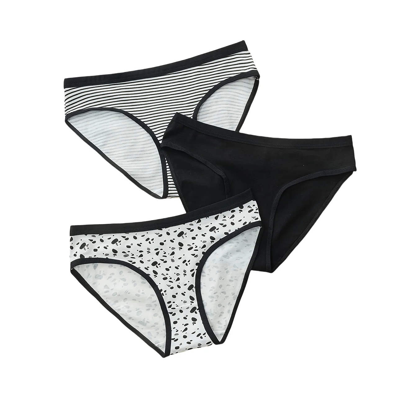 Three pieces of cotton black and white striped panda-colored briefs for girls, girls' underwear and underpants
Three pieces of cotton black and white striped panda-colored briefs for girls, girls' underwear and underpants