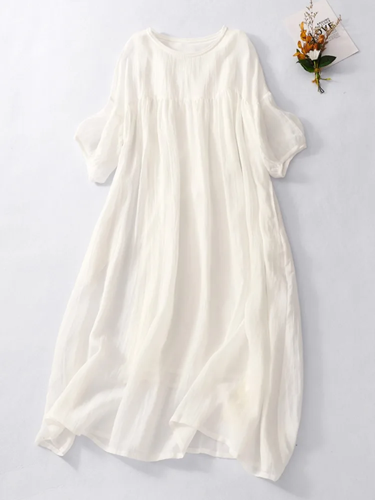 Elegant White Hemp Dress Women Summer Loose plus Size Slimming Long Pure Color A-Line Skirt Commute Casual round Neck Short S...
Elegant White Hemp Dress Women Summer Loose plus Size Slimming Long Pure Color A-Line Skirt Commute Casual round Neck Short S...