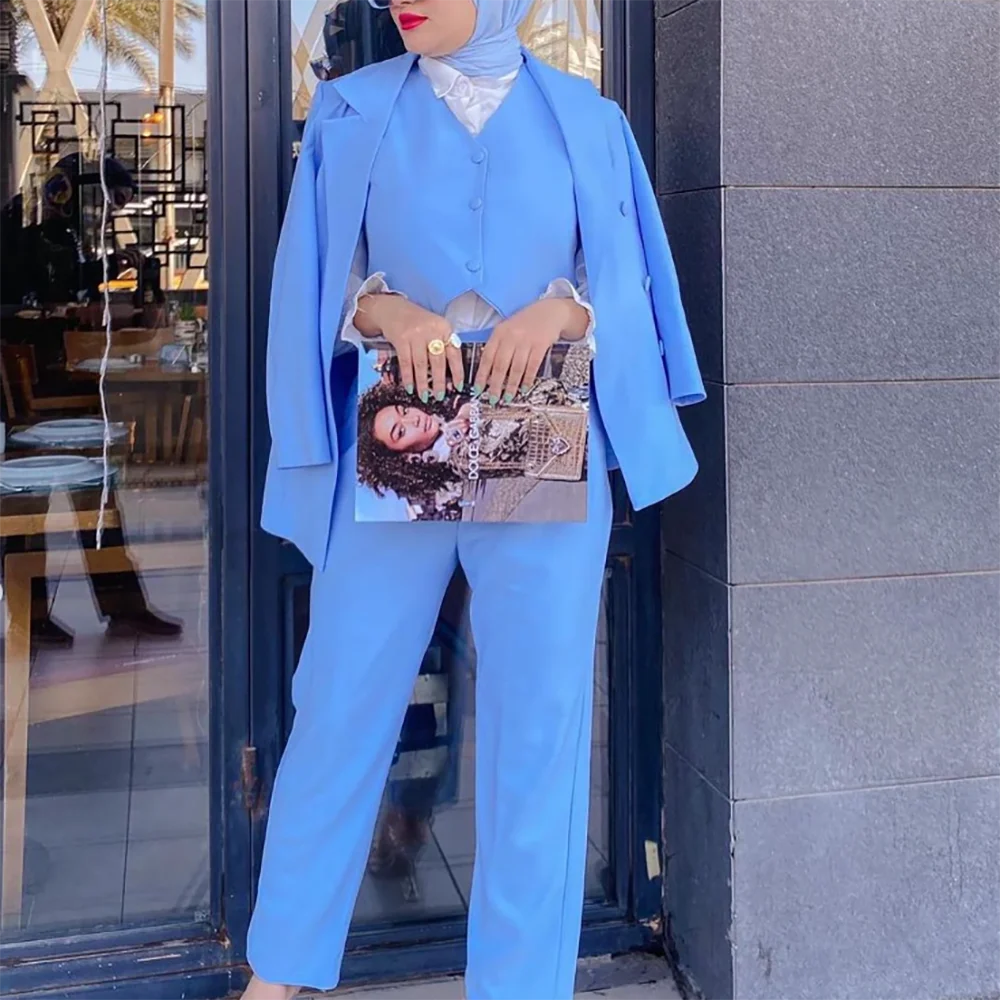 Saudi Arabia Lady Clothing Blue Women's Pants Set High-end Double Breasted Female Three Pieces(Blazer+Trousers+Vest)
Saudi Arabia Lady Clothing Blue Women's Pants Set High-end Double Breasted Female Three Pieces(Blazer+Trousers+Vest)