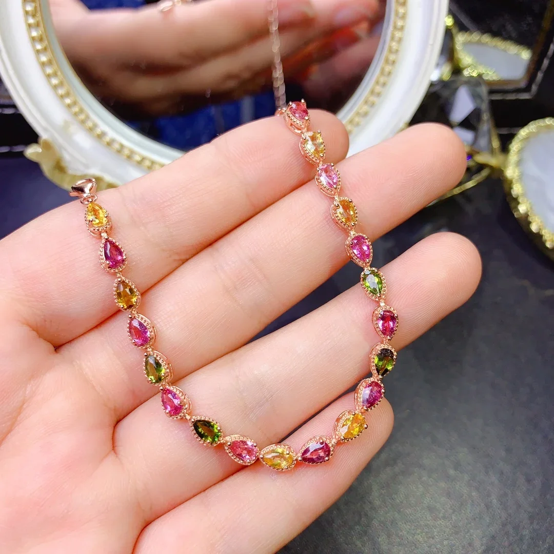 925 Sterling silver natural tourmaline bracelet Colorful crystal transparent luxury ladies beautiful Christmas gift boutique
925 Sterling silver natural tourmaline bracelet Colorful crystal transparent luxury ladies beautiful Christmas gift boutique