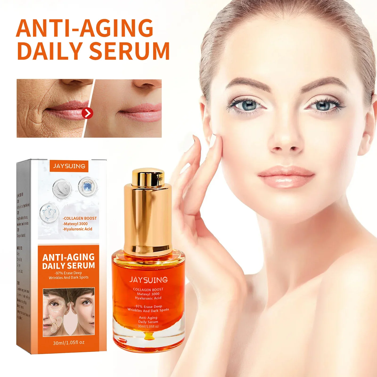 Collagen Wrinkles Removal Face Serum Lifting Firming Fade Fine Lines Anti Aging Essence Brighten Moisturizing Korean Cosmetic
Collagen Wrinkles Removal Face Serum Lifting Firming Fade Fine Lines Anti Aging Essence Brighten Moisturizing Korean Cosmetic