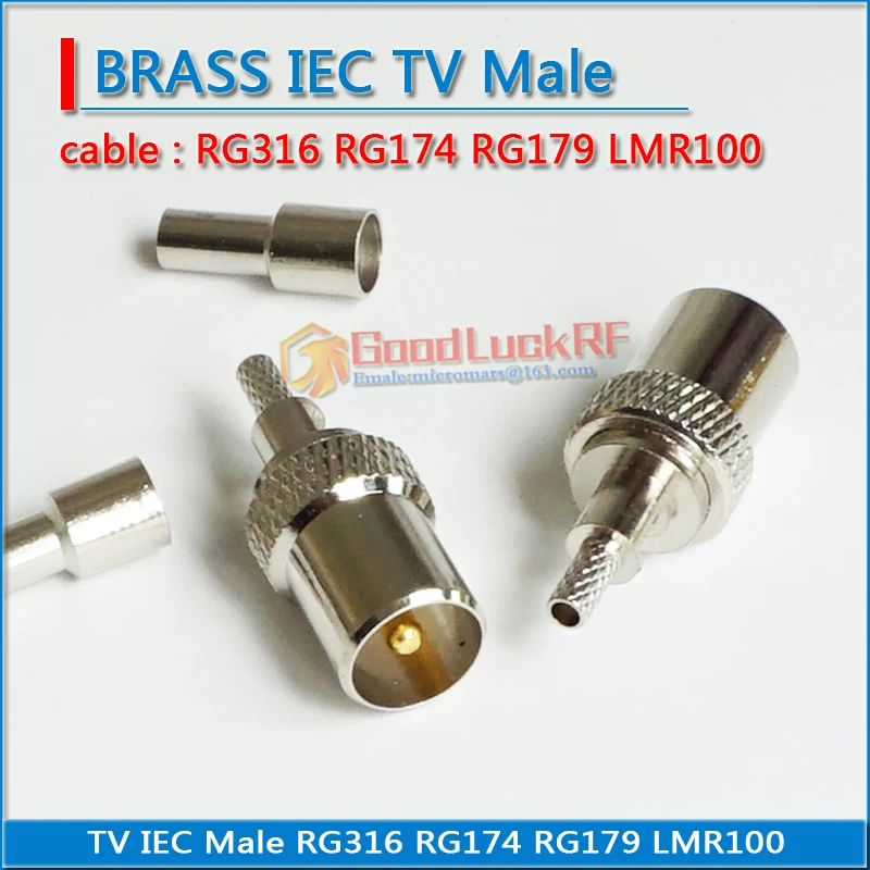 RF Coax Connector Socket PAL DVB-T IEC Male Crimp for RG316 RG174 LMR100 RG179 RF Coaxial cable Nickel Plated Brass
RF Coax Connector Socket PAL DVB-T IEC Male Crimp for RG316 RG174 LMR100 RG179 RF Coaxial cable Nickel Plated Brass