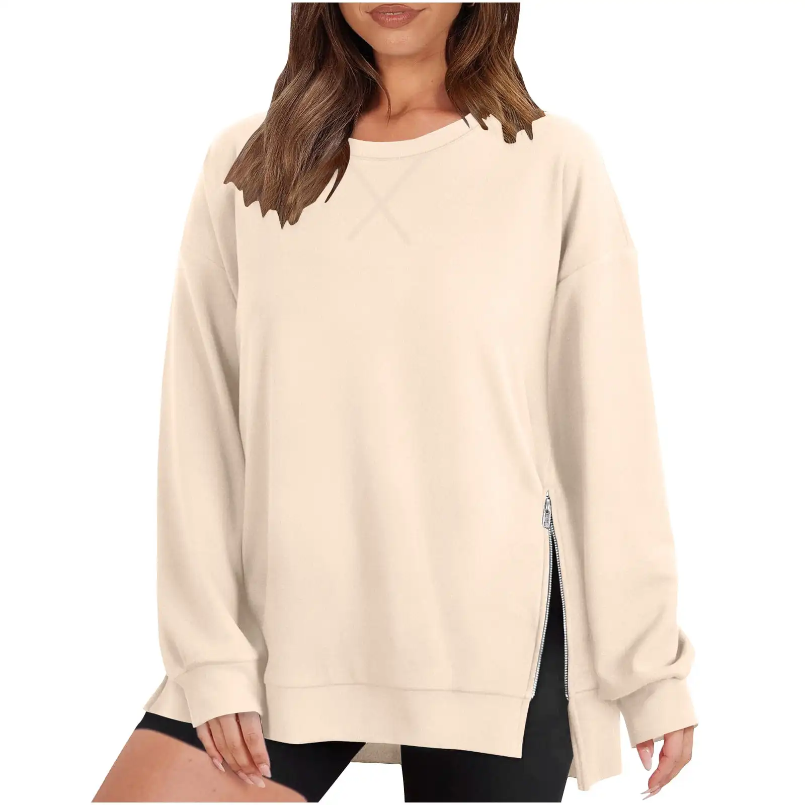 Women's Sweatshirts 2025 Spring New Round Neck Drop Shoulder Long Sleeve Zipper Side Slit Sweatshirt Casual High-Low Hem Top
Women's Sweatshirts 2025 Spring New Round Neck Drop Shoulder Long Sleeve Zipper Side Slit Sweatshirt Casual High-Low Hem Top