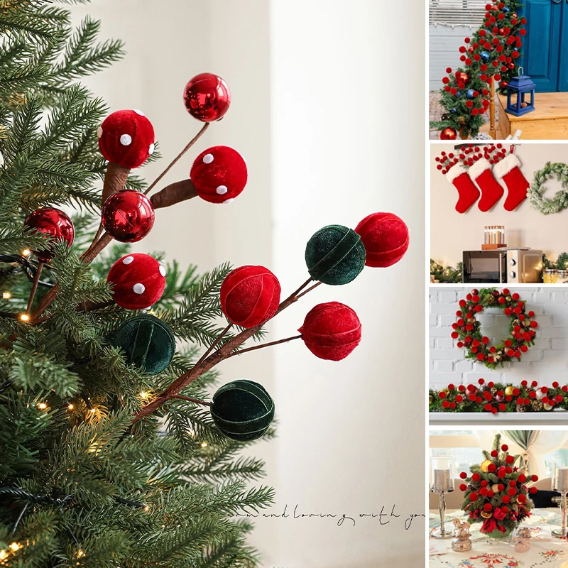 Premium Flocked Christmas Ball Branches Velvet Wrapped Decor Simulated Berries DIY Centerpiece for New Year 2026 Party Supplies 
Premium Flocked Christmas Ball Branches Velvet Wrapped Decor Simulated Berries DIY Centerpiece for New Year 2026 Party Supplies