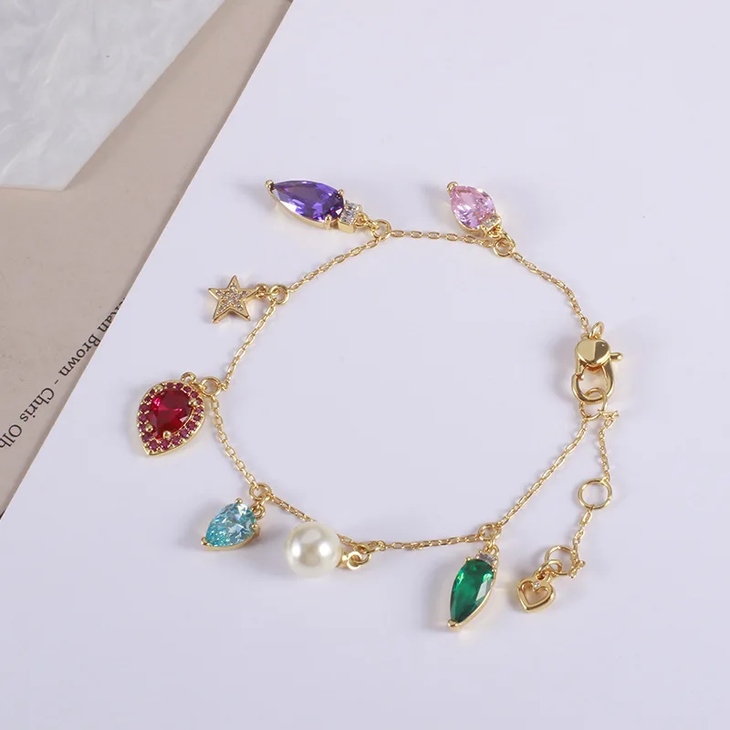 Popular Fashion Colored Zircon Violet Waterblue Water Drop Charms Love Star Glass Pearl Sweet Office Lady Style Bracelet Women
Popular Fashion Colored Zircon Violet Waterblue Water Drop Charms Love Star Glass Pearl Sweet Office Lady Style Bracelet Women