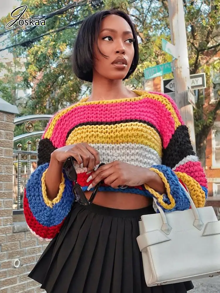 Joskaa Colorful Stripe Knitted Sweater Women Hipster Round Neck Full Sleeve Crop Tops Autumn Fashion Pullovers Y2K Streetwear
Joskaa Colorful Stripe Knitted Sweater Women Hipster Round Neck Full Sleeve Crop Tops Autumn Fashion Pullovers Y2K Streetwear