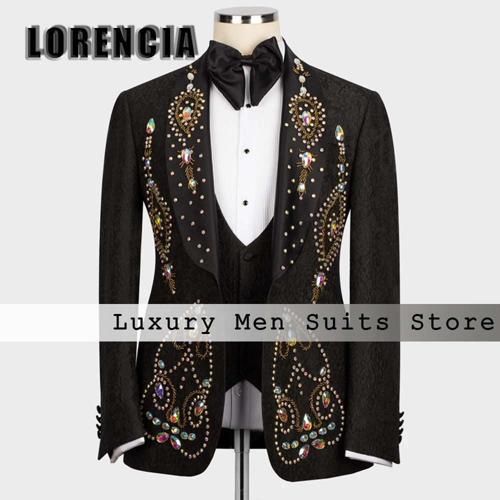 Luxury Colorful Crystal 3 Pieces Suits for Men Rhinestone Wedding Party Outfits Customized Blazer Vest Pants trajes para hombre
Luxury Colorful Crystal 3 Pieces Suits for Men Rhinestone Wedding Party Outfits Customized Blazer Vest Pants trajes para hombre