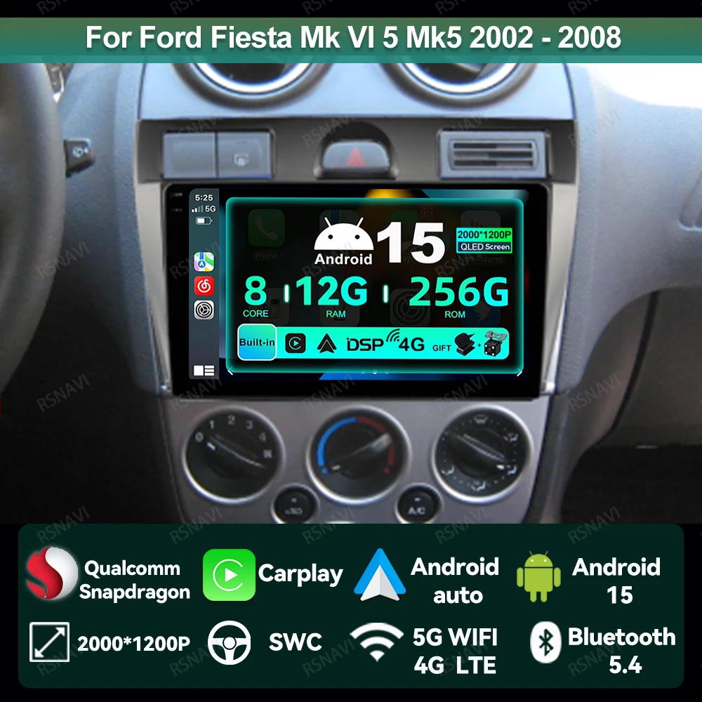 Автомобильный радиоприемник Android 15 для Ford Fiesta Mk VI 5 Mk5 2002-2008 5G WIFI Qualcomm GPS DVD QLED Стерео 4G LTE Мультимедийный проигрыватель Viedo
Автомобильный радиоприемник Android 15 для Ford Fiesta Mk VI 5 Mk5 2002-2008 5G WIFI Qualcomm GPS DVD QLED Стерео 4G LTE Мультимедийный проигрыватель Viedo