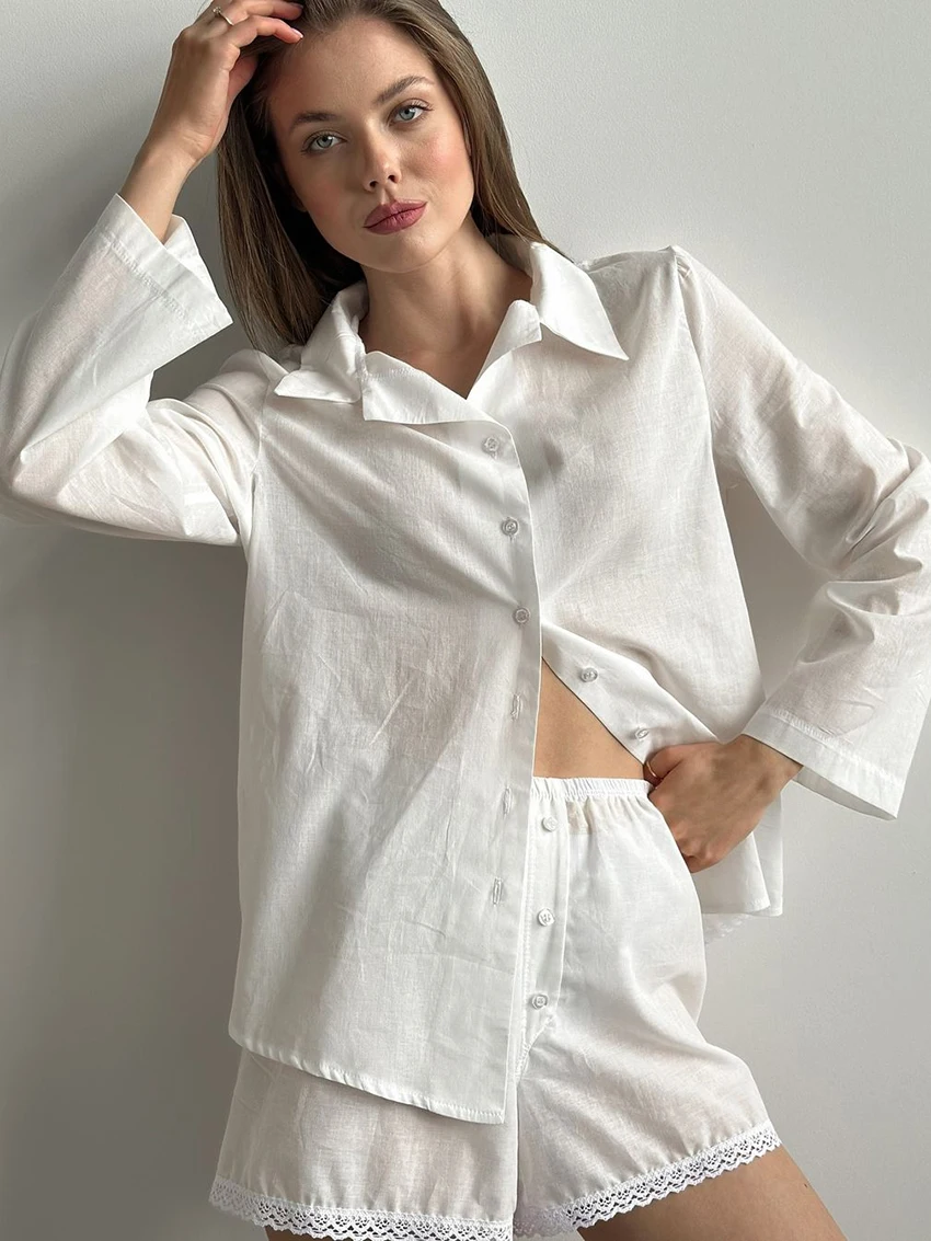 Marthaqiqi Cotton Women Sleepwear Set Long Sleeve Nightgown Turn-Down Collar Nightwear Shorts Casual Ladies Pajamas 2 Piece Suit
Marthaqiqi Cotton Women Sleepwear Set Long Sleeve Nightgown Turn-Down Collar Nightwear Shorts Casual Ladies Pajamas 2 Piece Suit