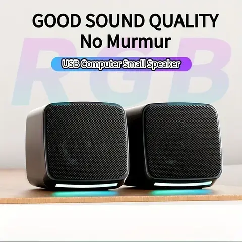 Mini Speaker with Cool Lights and Stereo Sound Computer Speakers 6W USB Powered 3.5 mm AUX-in Portable Speaker for Computer La