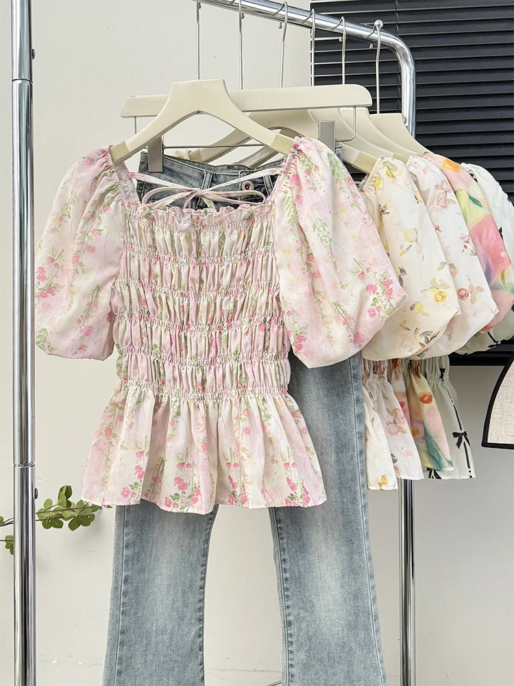 Sweet Women Shirt Korean Knitted Square Collar Chic Puff Sleeve Printed Floral Pullover Female Blouse Summer Retro Slim Top Z783
Sweet Women Shirt Korean Knitted Square Collar Chic Puff Sleeve Printed Floral Pullover Female Blouse Summer Retro Slim Top Z783